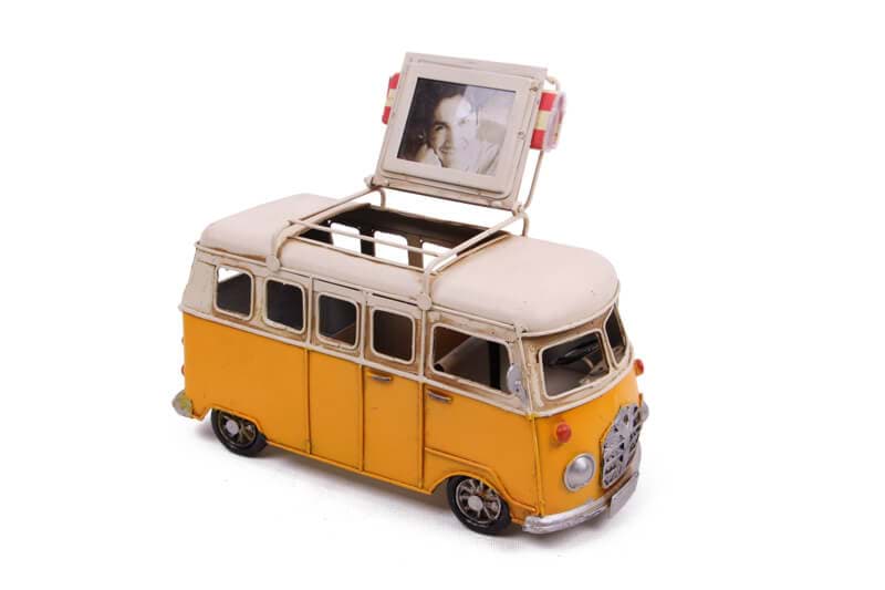 Dekoratif Metal Minibüs Kalemlik ve Çerçeveli (Sarı) resmi