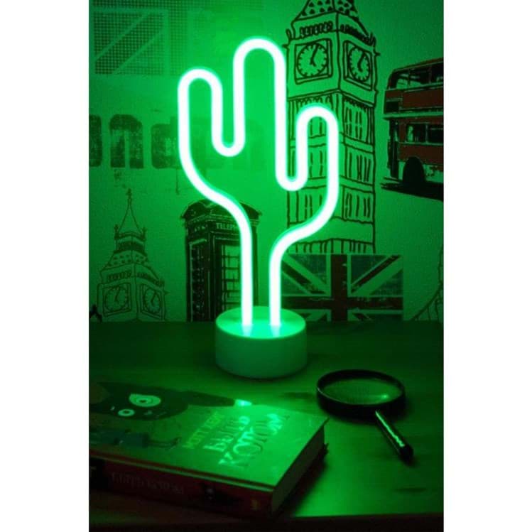 Neon Led Işıklı Yeşil Kaktüs resmi